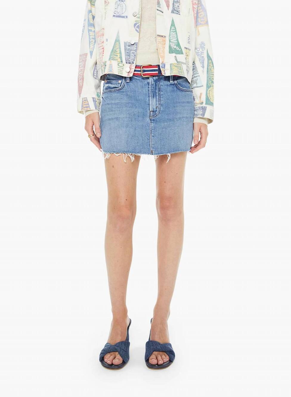 NEW MOTHER the ditcher mini fray jean skirt in heads or tails